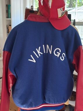 Vintage Vikings Blue & Red Letterman Jacket leather sleeves
